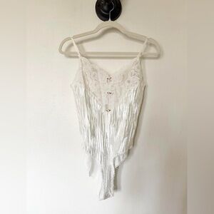 White Vintage 1980s Satin Teddy Lingerie